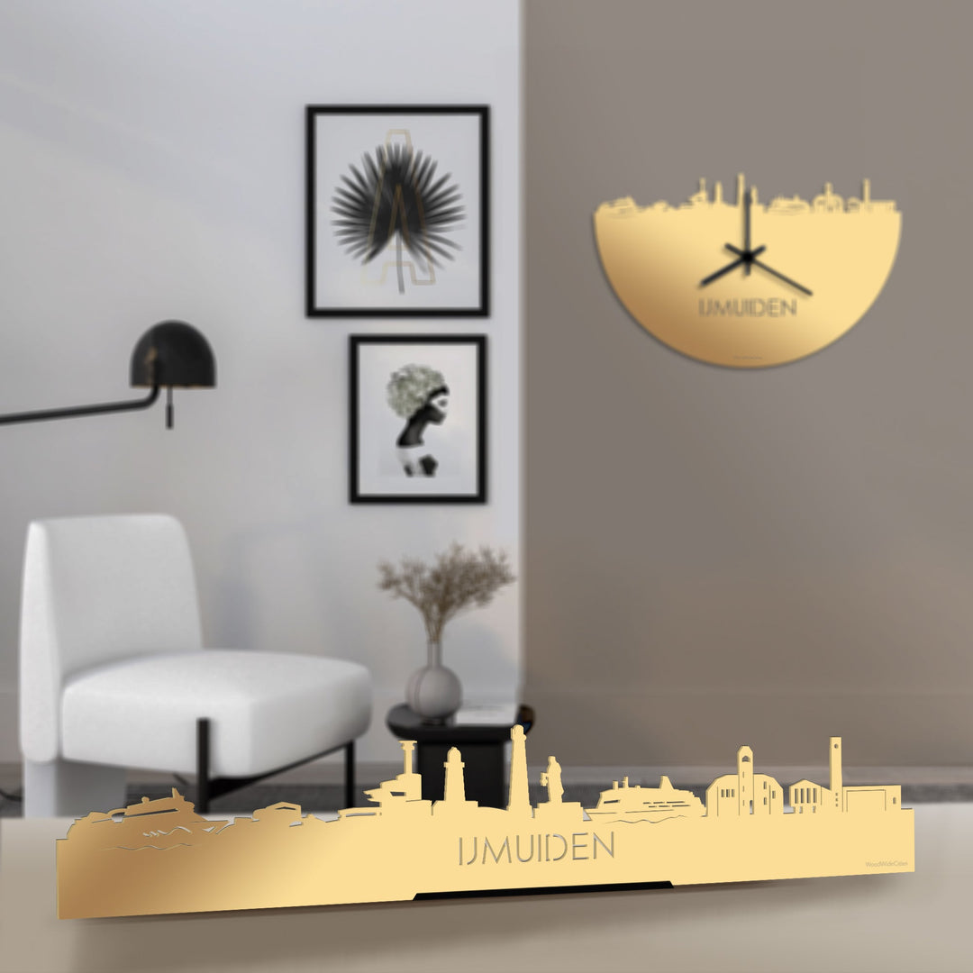 Standing Skyline IJmuiden Metallic Goud gerecycled kunststof cadeau decoratie relatiegeschenk van WoodWideCities