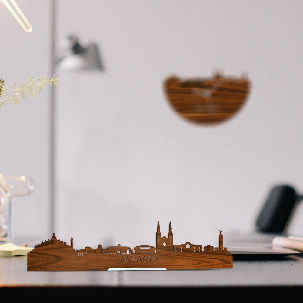Standing Skyline Jakarta Palissander houten cadeau decoratie relatiegeschenk van WoodWideCities