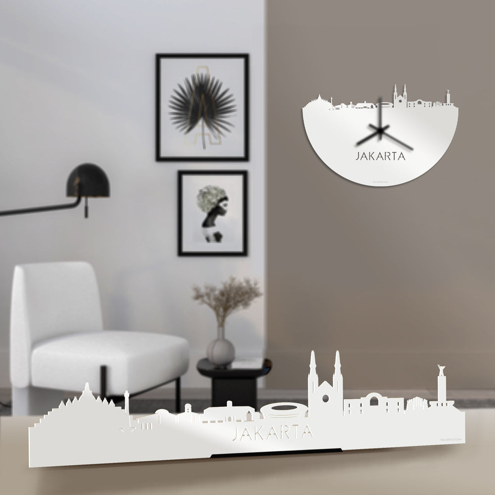 Standing Skyline Jakarta Wit glanzend gerecycled kunststof cadeau decoratie relatiegeschenk van WoodWideCities