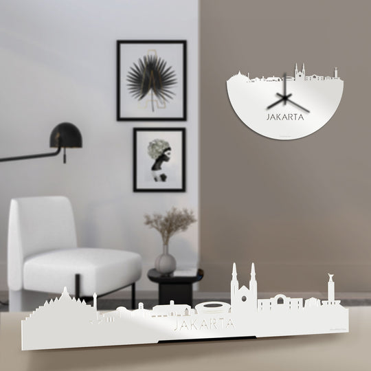 Standing Skyline Jakarta Wit glanzend gerecycled kunststof cadeau decoratie relatiegeschenk van WoodWideCities
