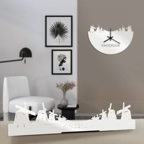 Standing Skyline Kinderdijk Wit glanzend gerecycled kunststof cadeau decoratie relatiegeschenk van WoodWideCities
