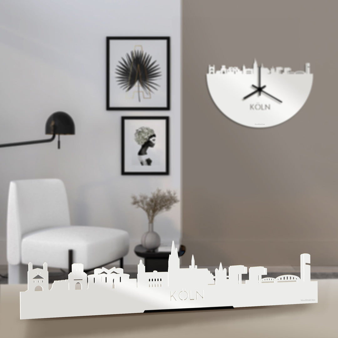 Standing Skyline Köln Wit glanzend gerecycled kunststof cadeau decoratie relatiegeschenk van WoodWideCities