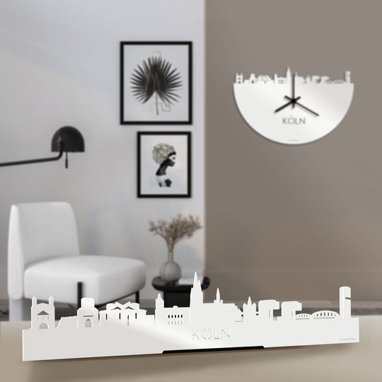 Standing Skyline Köln Wit glanzend gerecycled kunststof cadeau decoratie relatiegeschenk van WoodWideCities