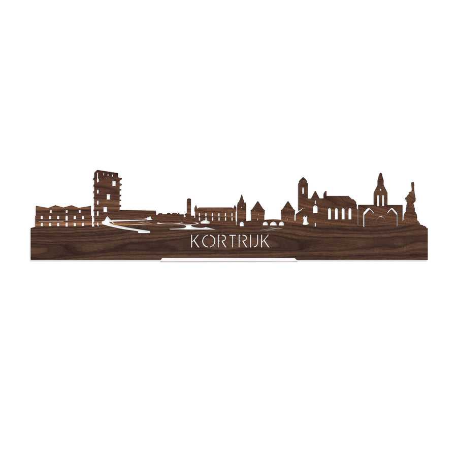 Standing Skyline Kortrijk Noten houten cadeau decoratie relatiegeschenk van WoodWideCities