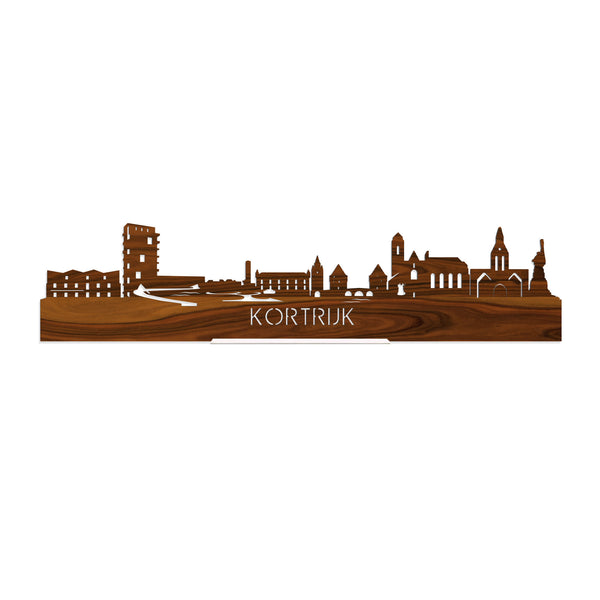 Standing Skyline Kortrijk Palissander houten cadeau decoratie relatiegeschenk van WoodWideCities