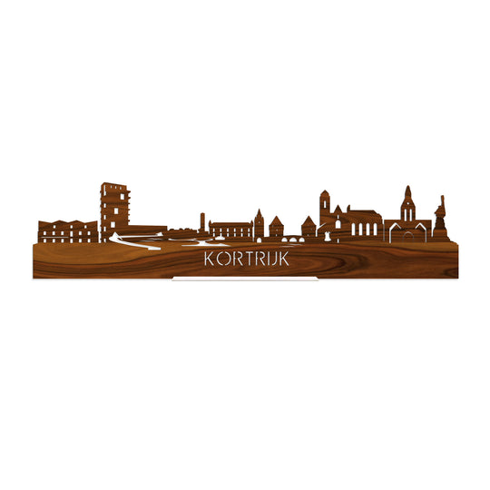 Standing Skyline Kortrijk Palissander houten cadeau decoratie relatiegeschenk van WoodWideCities