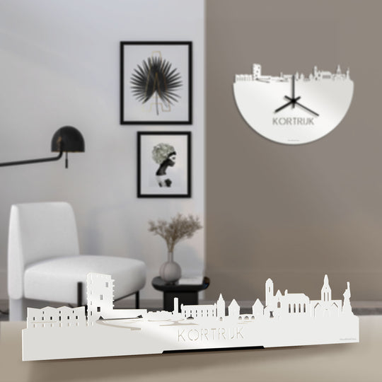 Standing Skyline Kortrijk Wit glanzend gerecycled kunststof cadeau decoratie relatiegeschenk van WoodWideCities