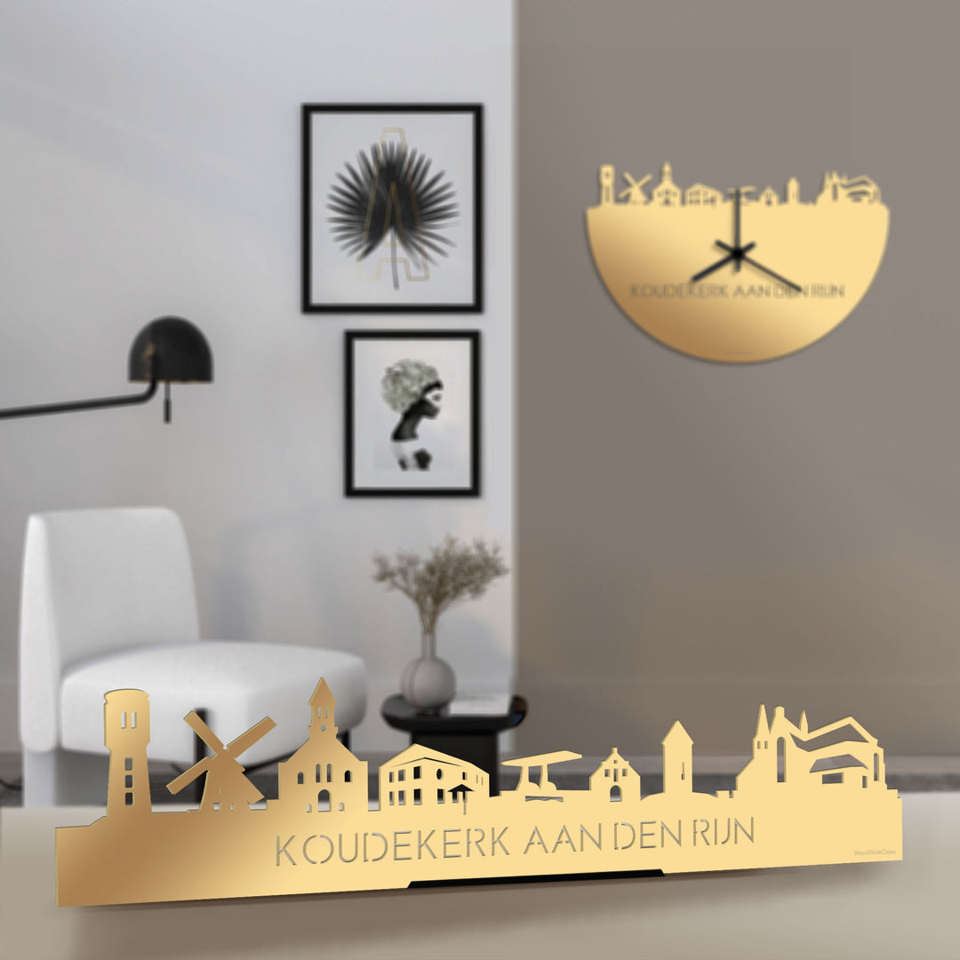 Standing Skyline Koudekerk-Aan-Den-Rijn Metallic Goud gerecycled kunststof cadeau decoratie relatiegeschenk van WoodWideCities