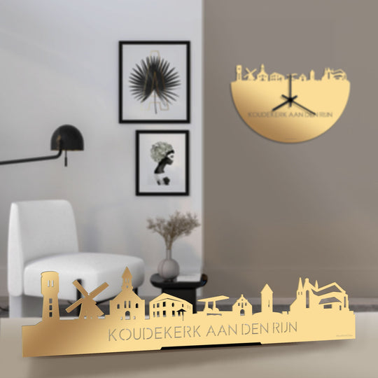 Standing Skyline Koudekerk-Aan-Den-Rijn Metallic Goud gerecycled kunststof cadeau decoratie relatiegeschenk van WoodWideCities