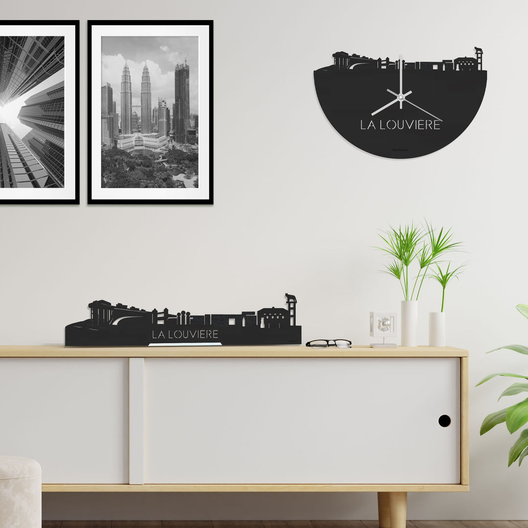 Standing Skyline La Louvière Zwart houten cadeau decoratie relatiegeschenk van WoodWideCities