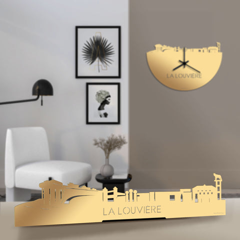 Standing Skyline La Louvière Metallic Goud gerecycled kunststof cadeau decoratie relatiegeschenk van WoodWideCities