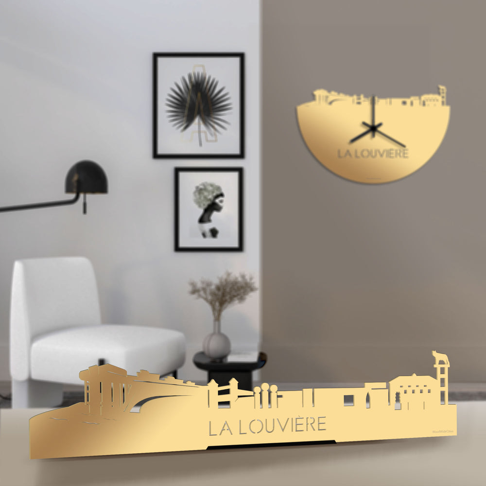 Standing Skyline La Louvière Metallic Goud gerecycled kunststof cadeau decoratie relatiegeschenk van WoodWideCities