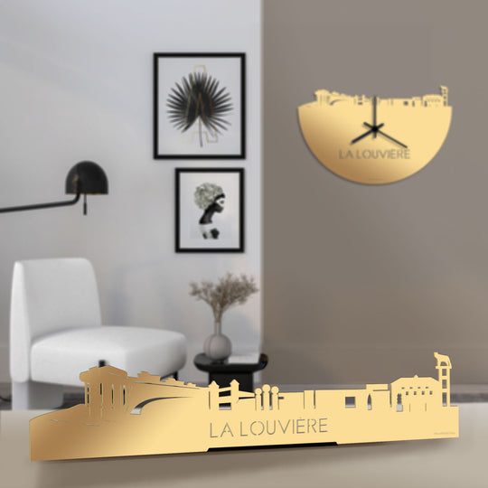 Standing Skyline La Louvière Metallic Goud gerecycled kunststof cadeau decoratie relatiegeschenk van WoodWideCities
