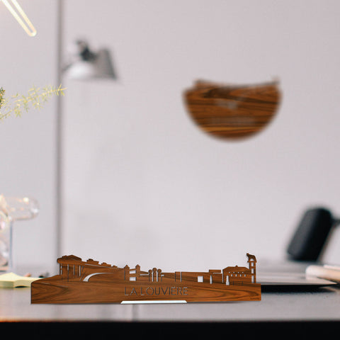 Standing Skyline La Louvière Palissander houten cadeau decoratie relatiegeschenk van WoodWideCities