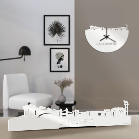 Standing Skyline La Louvière Wit glanzend gerecycled kunststof cadeau decoratie relatiegeschenk van WoodWideCities
