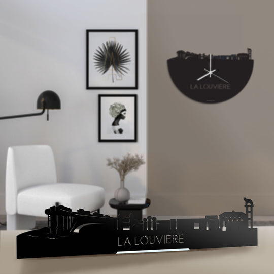 Standing Skyline La Louvière Zwart glanzend gerecycled kunststof cadeau decoratie relatiegeschenk van WoodWideCities