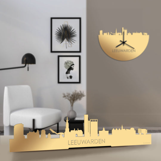 Standing Skyline Leeuwarden Metallic Goud gerecycled kunststof cadeau decoratie relatiegeschenk van WoodWideCities
