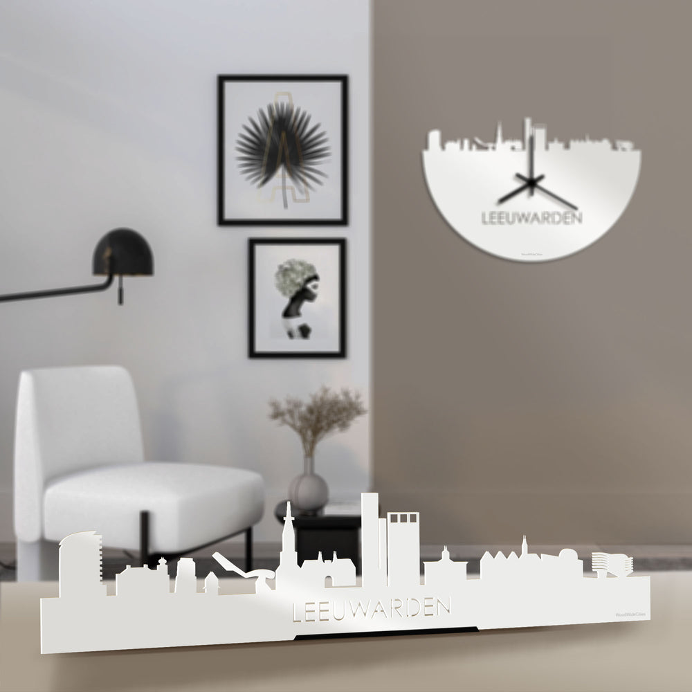 Standing Skyline Leeuwarden Wit glanzend gerecycled kunststof cadeau decoratie relatiegeschenk van WoodWideCities