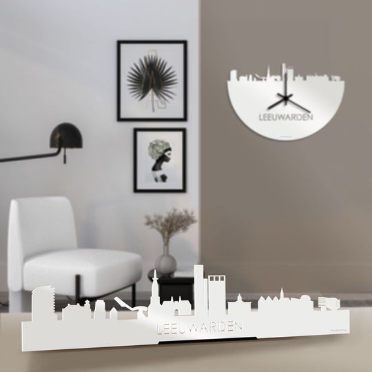 Standing Skyline Leeuwarden Wit glanzend gerecycled kunststof cadeau decoratie relatiegeschenk van WoodWideCities