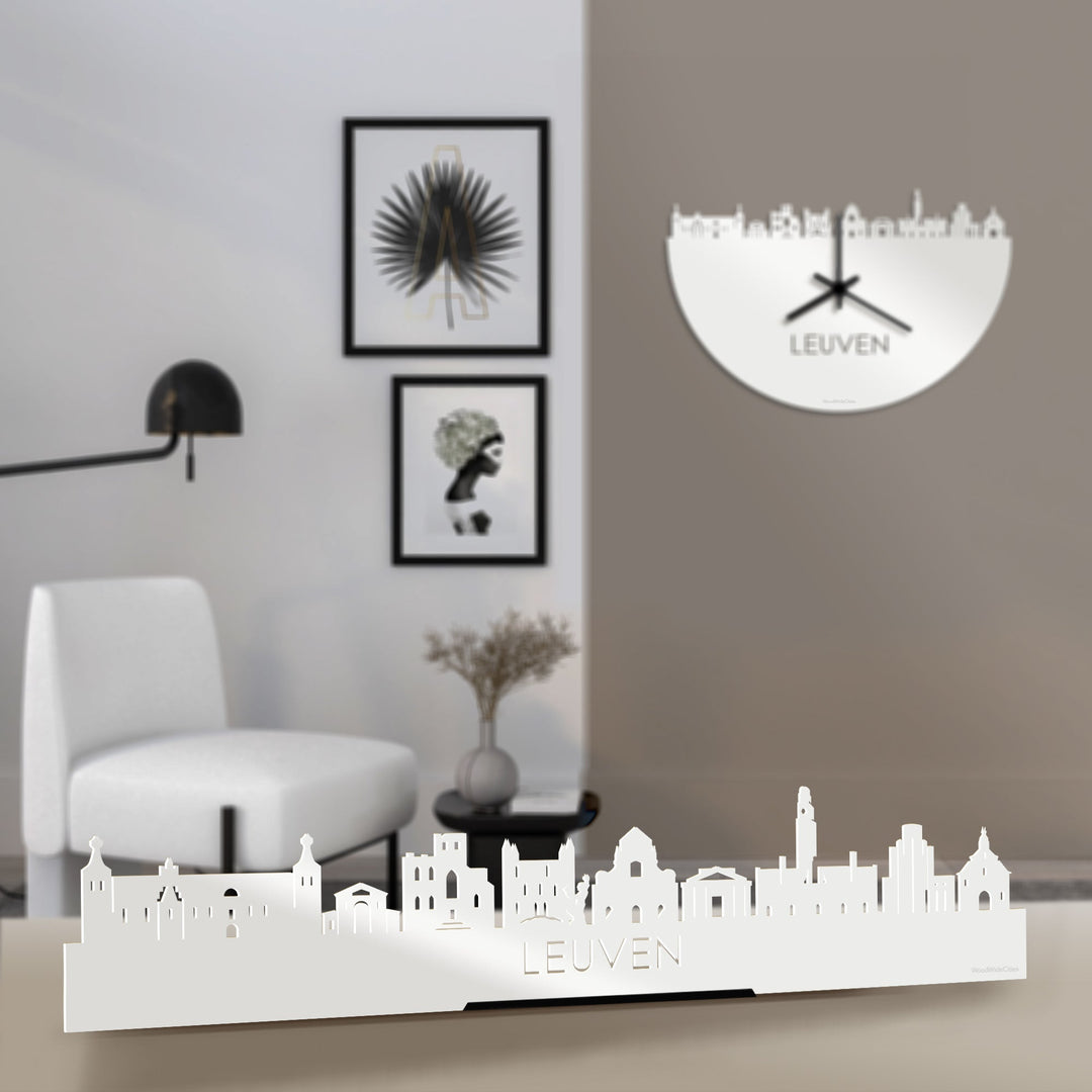 Standing Skyline Leuven Wit glanzend gerecycled kunststof cadeau decoratie relatiegeschenk van WoodWideCities