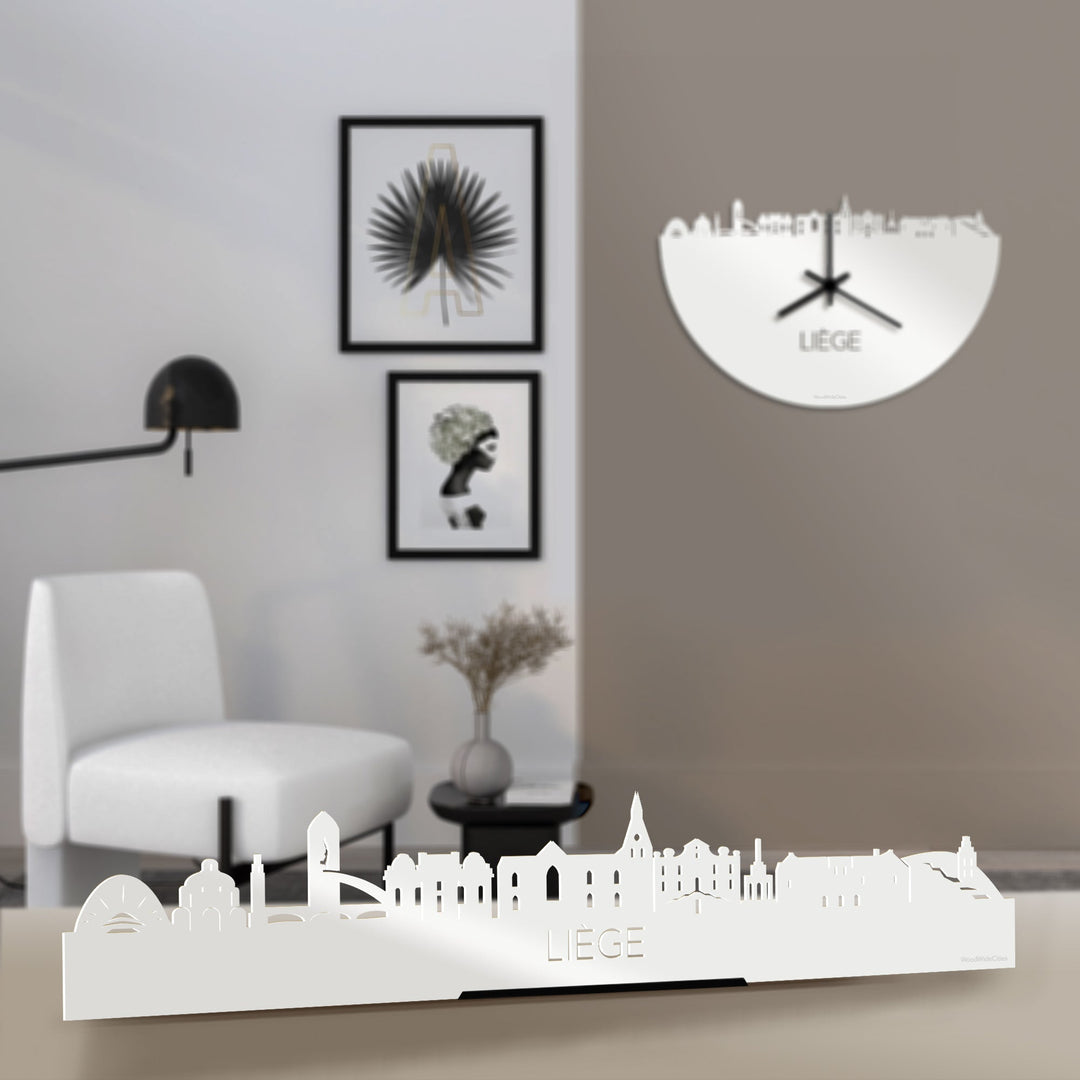 Standing Skyline Liège Wit glanzend gerecycled kunststof cadeau decoratie relatiegeschenk van WoodWideCities