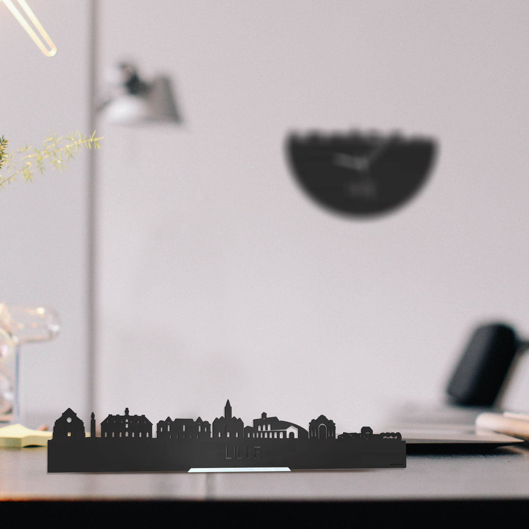 Standing Skyline Lille Zwart houten cadeau decoratie relatiegeschenk van WoodWideCities