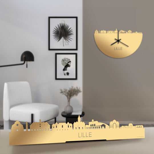 Standing Skyline Lille Metallic Goud gerecycled kunststof cadeau decoratie relatiegeschenk van WoodWideCities