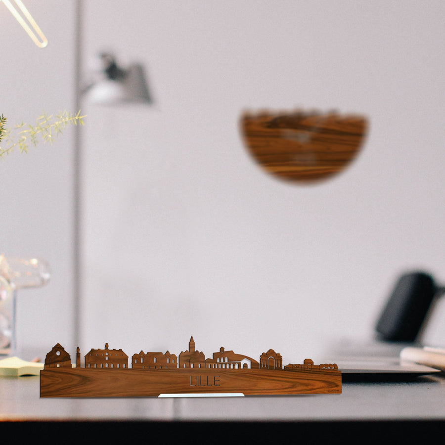 Standing Skyline Lille Palissander houten cadeau decoratie relatiegeschenk van WoodWideCities