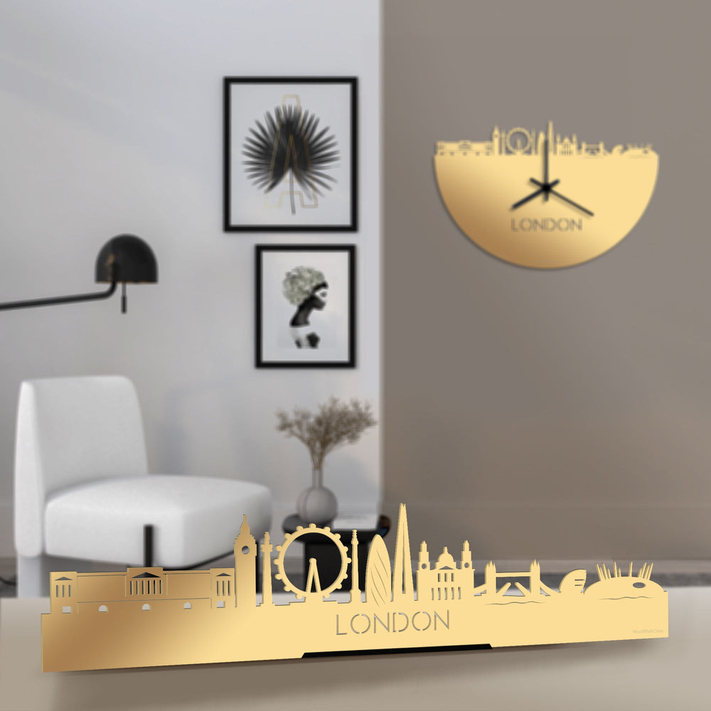 Standing Skyline London Metallic Goud gerecycled kunststof cadeau decoratie relatiegeschenk van WoodWideCities