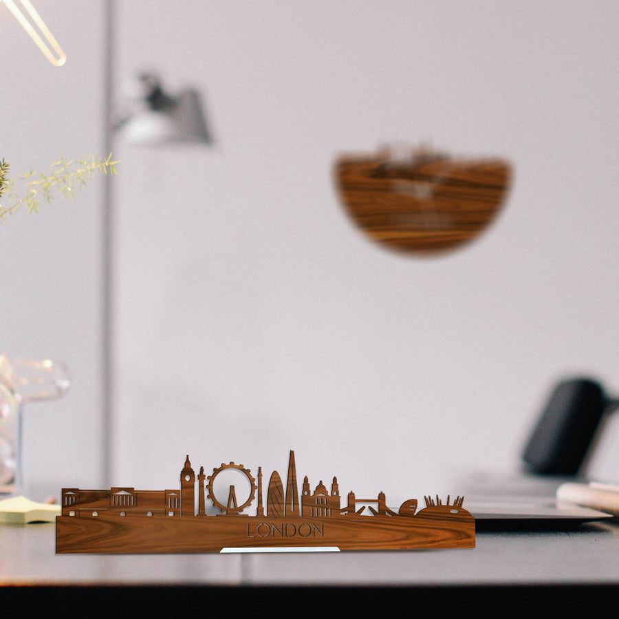 Standing Skyline London Palissander houten cadeau decoratie relatiegeschenk van WoodWideCities
