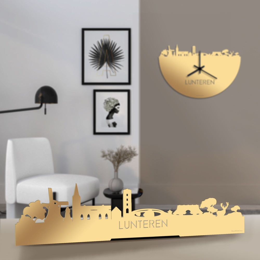 Standing Skyline Lunteren Metallic Goud gerecycled kunststof cadeau decoratie relatiegeschenk van WoodWideCities