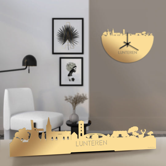 Standing Skyline Lunteren Metallic Goud gerecycled kunststof cadeau decoratie relatiegeschenk van WoodWideCities