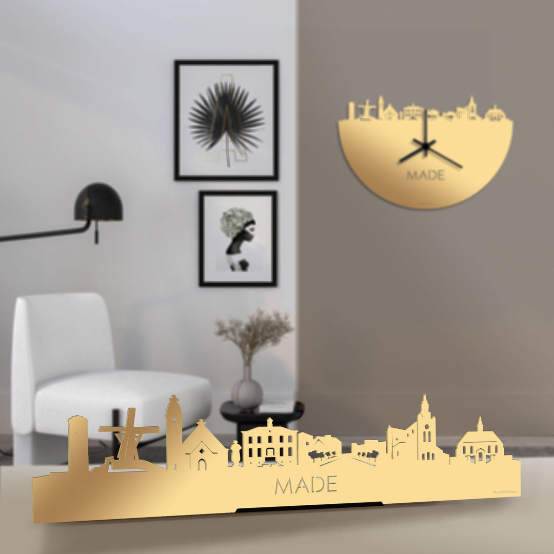 Standing Skyline Made Metallic Goud gerecycled kunststof cadeau decoratie relatiegeschenk van WoodWideCities