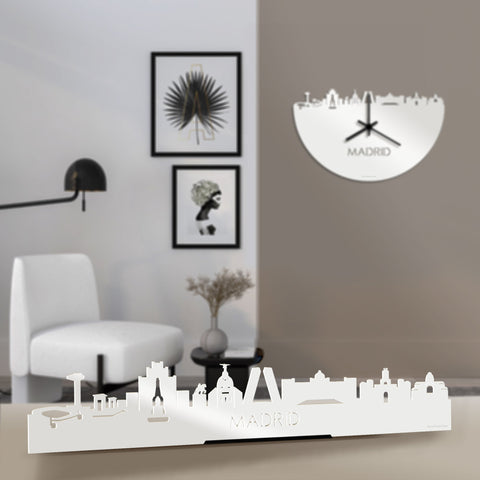 Standing Skyline Madrid Wit glanzend gerecycled kunststof cadeau decoratie relatiegeschenk van WoodWideCities