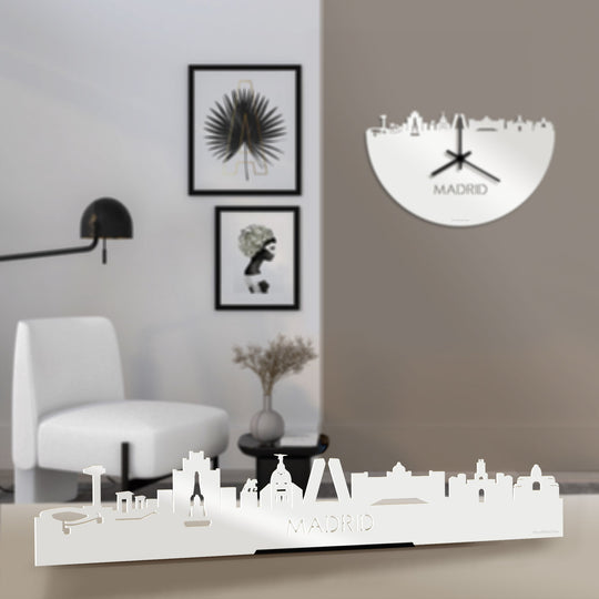 Standing Skyline Madrid Wit glanzend gerecycled kunststof cadeau decoratie relatiegeschenk van WoodWideCities