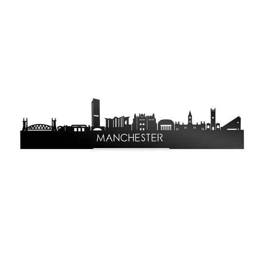 Standing Skyline Manchester Zwart glanzend gerecycled kunststof cadeau decoratie relatiegeschenk van WoodWideCities