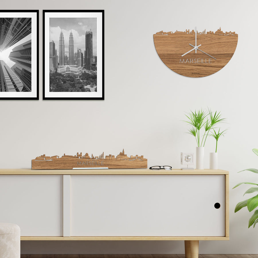 Standing Skyline Marseille Eiken houten cadeau decoratie relatiegeschenk van WoodWideCities