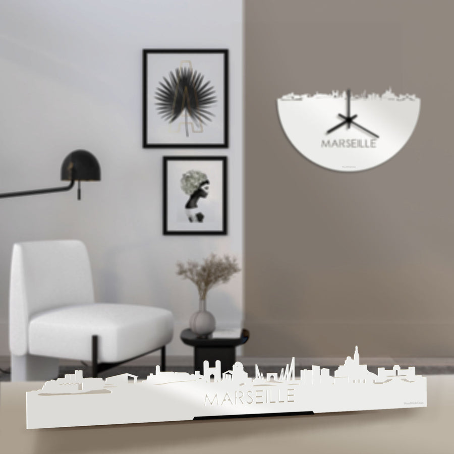 Standing Skyline Marseille Wit glanzend gerecycled kunststof cadeau decoratie relatiegeschenk van WoodWideCities