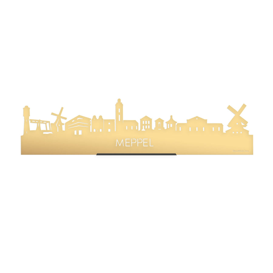 Standing Skyline Meppel Goud Metallic 40 cm houten cadeau decoratie relatiegeschenk van WoodWideCities