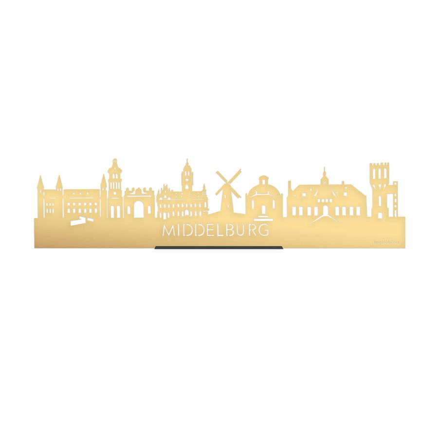 Standing Skyline Middelburg Goud Metallic 40 cm houten cadeau decoratie relatiegeschenk van WoodWideCities