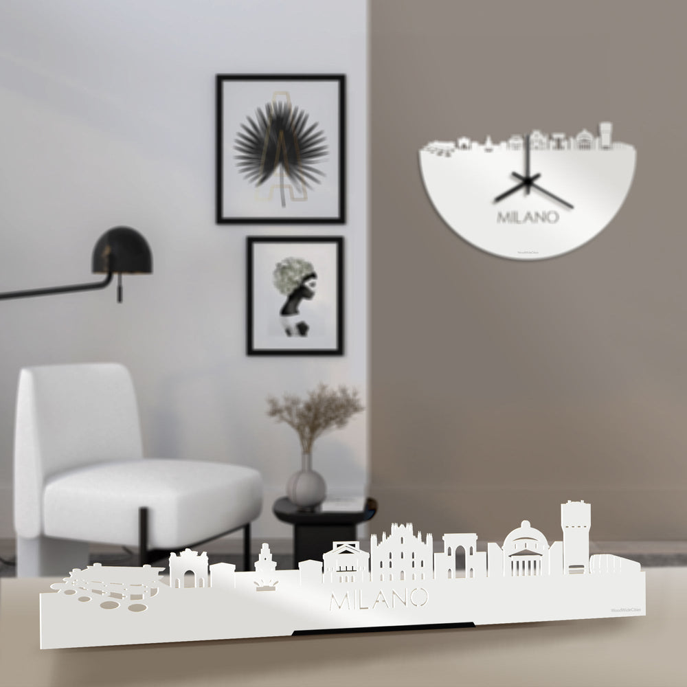 Standing Skyline Milano Wit glanzend gerecycled kunststof cadeau decoratie relatiegeschenk van WoodWideCities