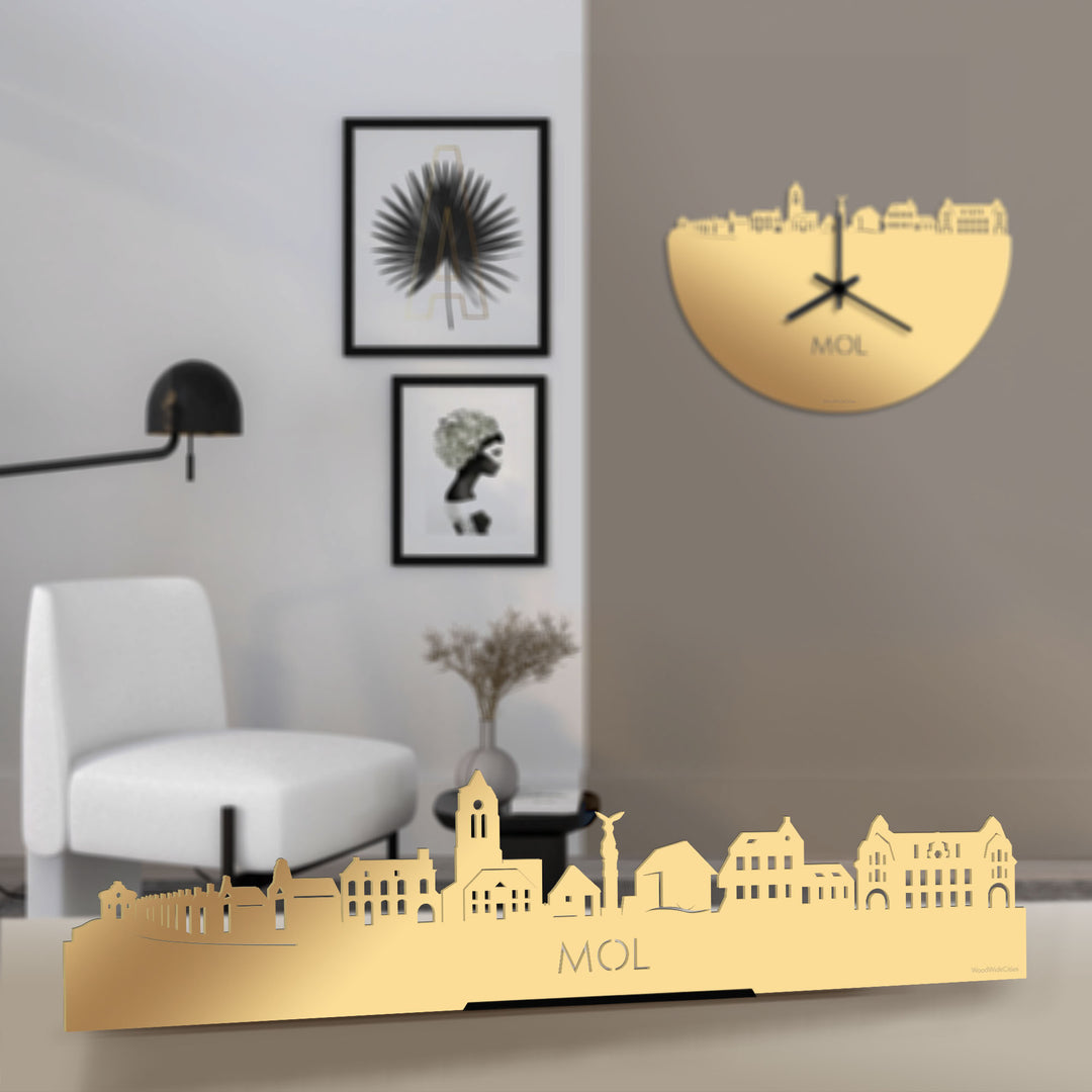 Standing Skyline Mol Metallic Goud gerecycled kunststof cadeau decoratie relatiegeschenk van WoodWideCities