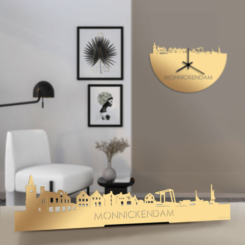 Standing Skyline Monnickendam Metallic Goud gerecycled kunststof cadeau decoratie relatiegeschenk van WoodWideCities