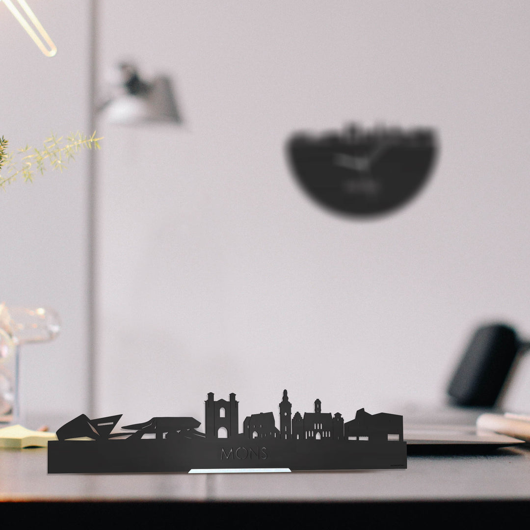 Standing Skyline Mons Zwart houten cadeau decoratie relatiegeschenk van WoodWideCities