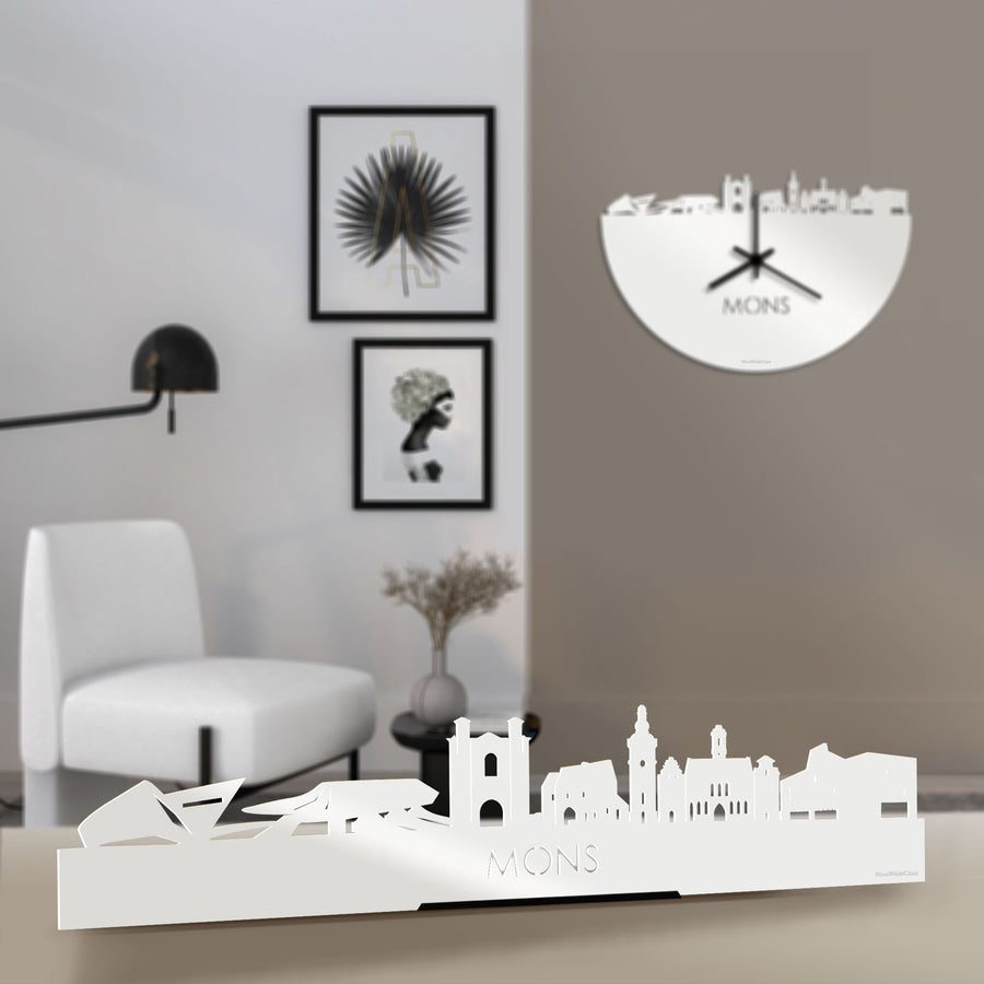 Standing Skyline Mons Wit glanzend gerecycled kunststof cadeau decoratie relatiegeschenk van WoodWideCities