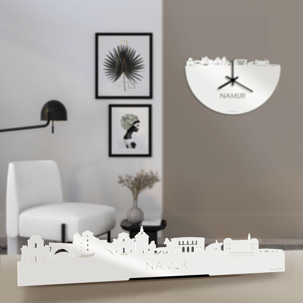 Standing Skyline Namur Wit glanzend gerecycled kunststof cadeau decoratie relatiegeschenk van WoodWideCities
