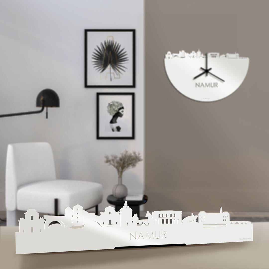Standing Skyline Namur Wit glanzend gerecycled kunststof cadeau decoratie relatiegeschenk van WoodWideCities