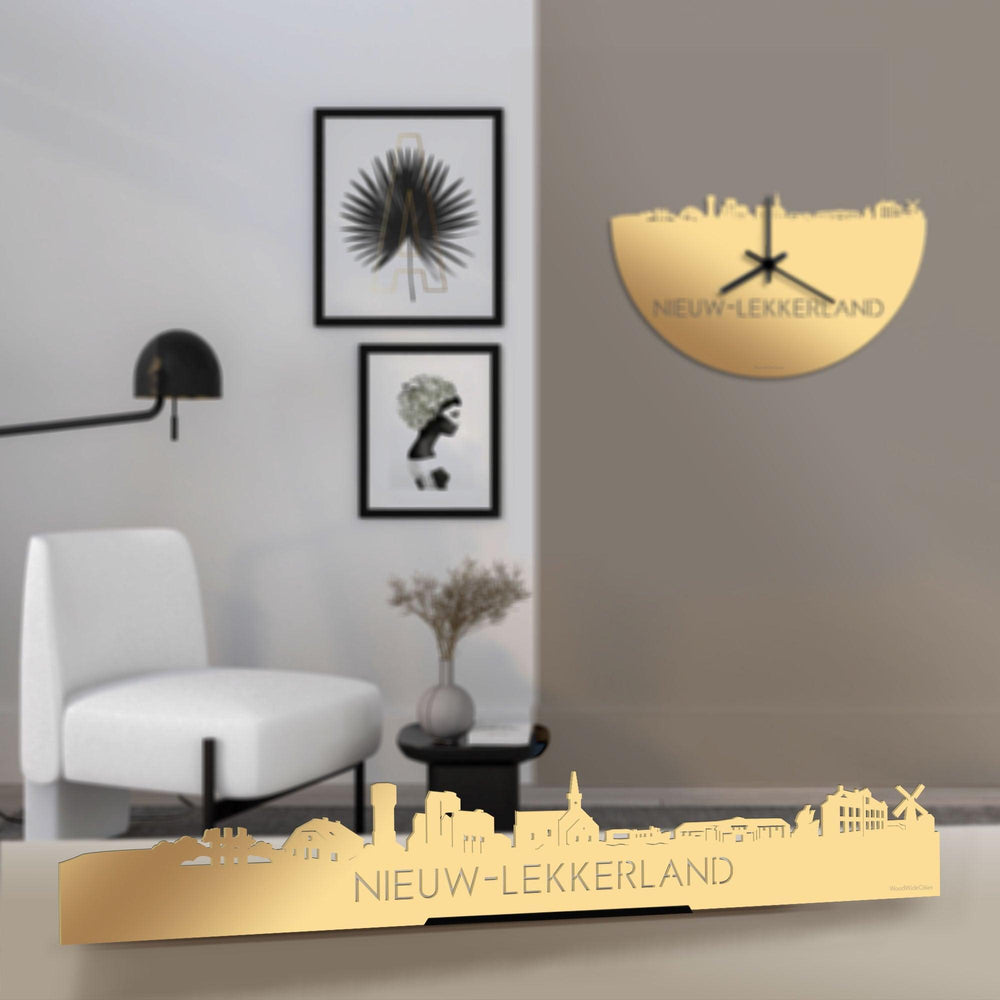Standing Skyline Nieuw-Lekkerland Metallic Goud gerecycled kunststof cadeau decoratie relatiegeschenk van WoodWideCities
