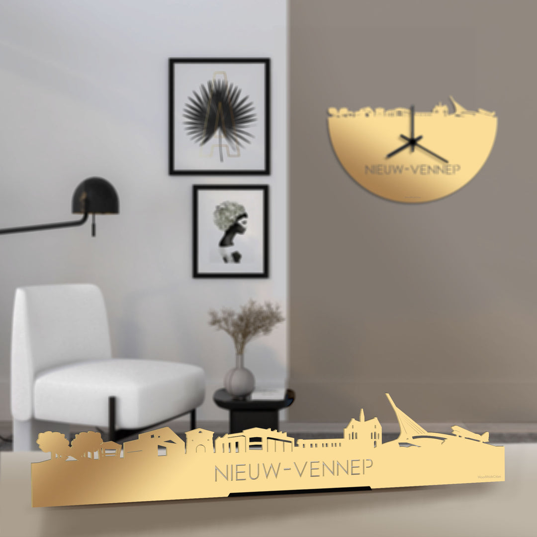 Standing Skyline Nieuw-Vennep Metallic Goud gerecycled kunststof cadeau decoratie relatiegeschenk van WoodWideCities