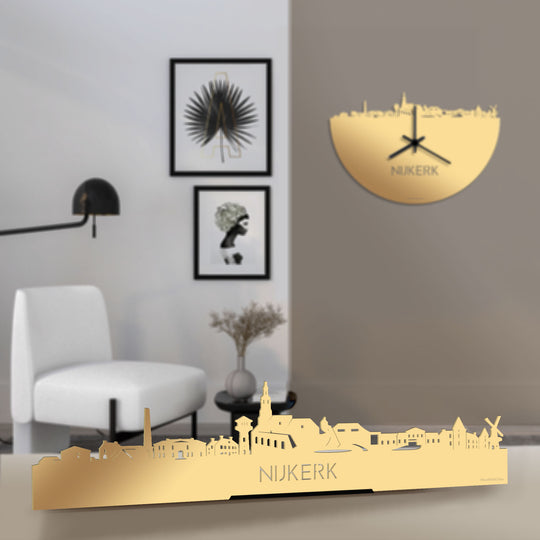 Standing Skyline Nijkerk Metallic Goud gerecycled kunststof cadeau decoratie relatiegeschenk van WoodWideCities
